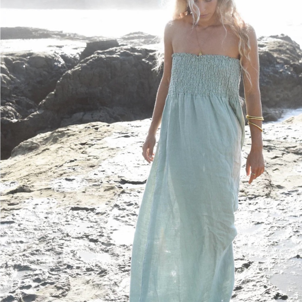 Beachwood Ziggy Strapless Light Blue Maxi Dress